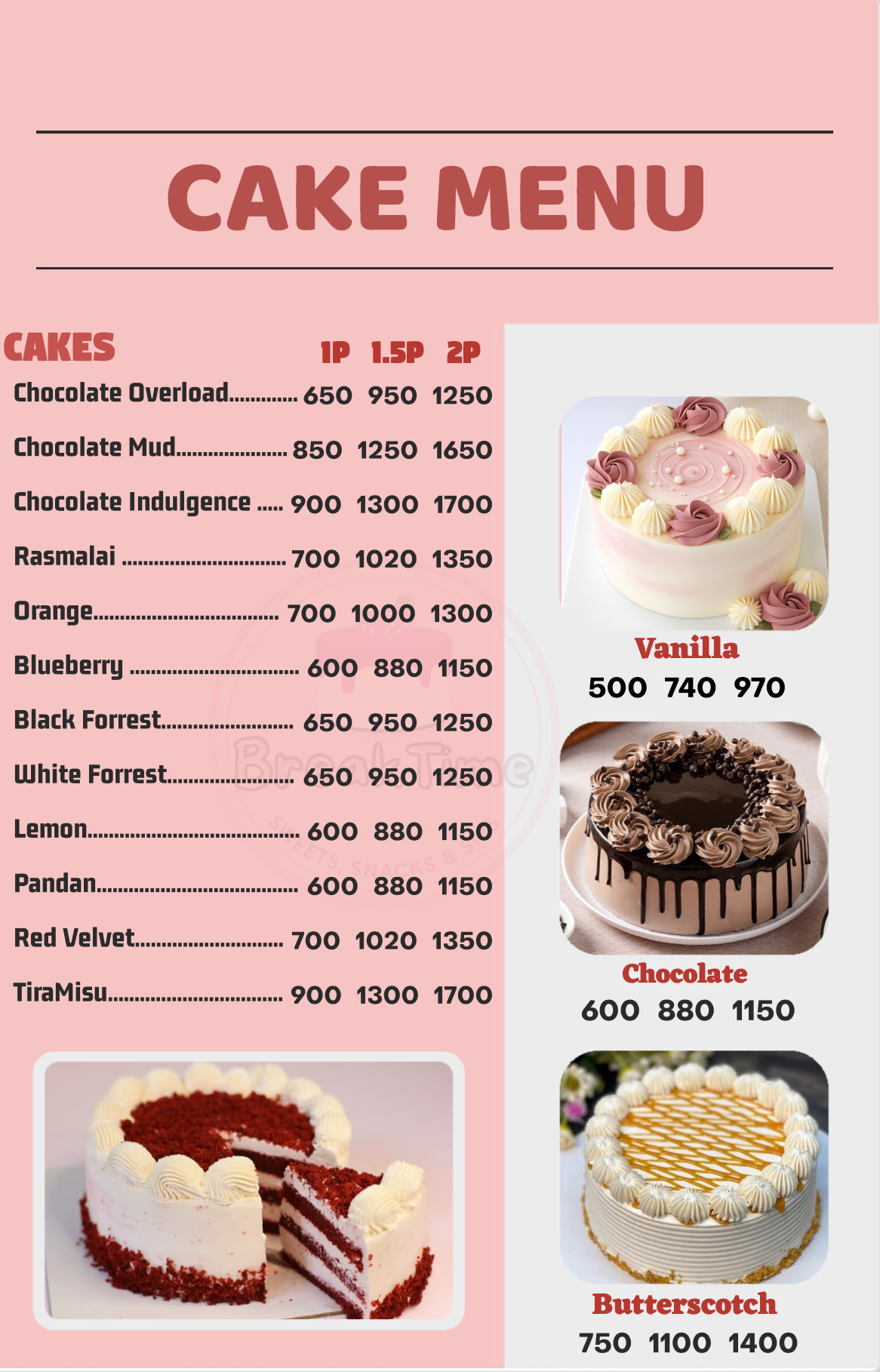 Cake Menu